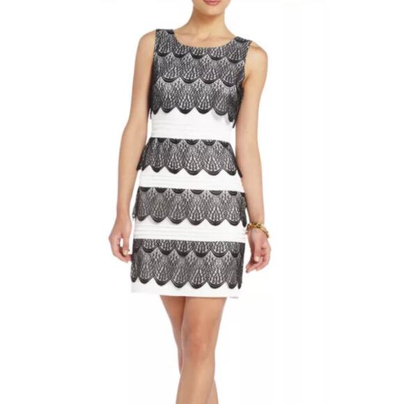 NWT BCBG MAXAZRIA Lorenna Black & White Lace Tulip Dress Sleeveless Size 4 - Picture 1 of 8